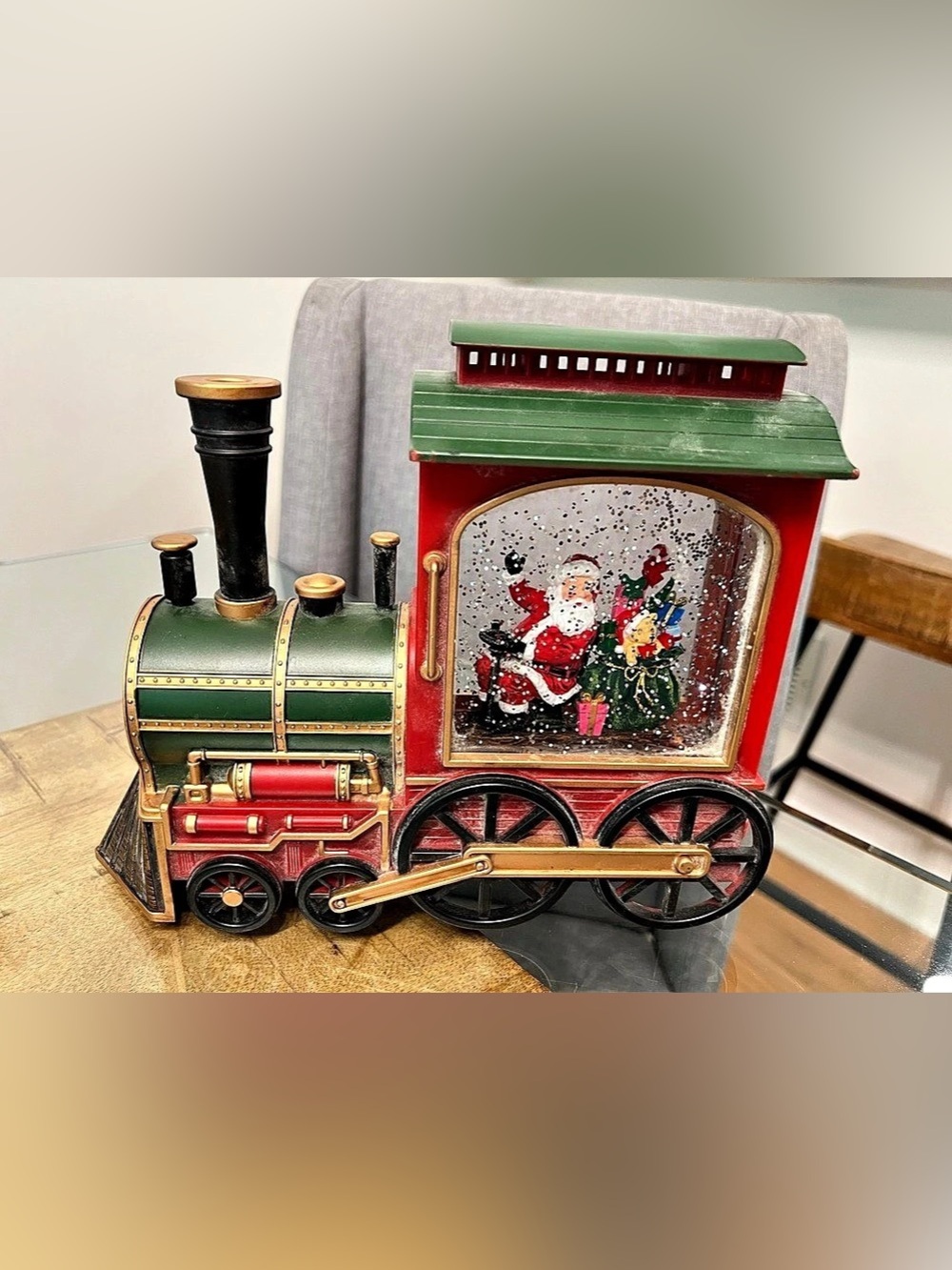 Christmas Snow Globe Lantern in the shape of a vintage locomotive music lights
